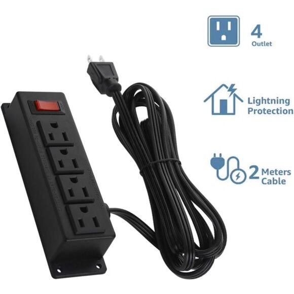 Wall Mount Power Outlet Strip, 4 Outlet Mountable Power Strip with Switch - Picture 2 of 7